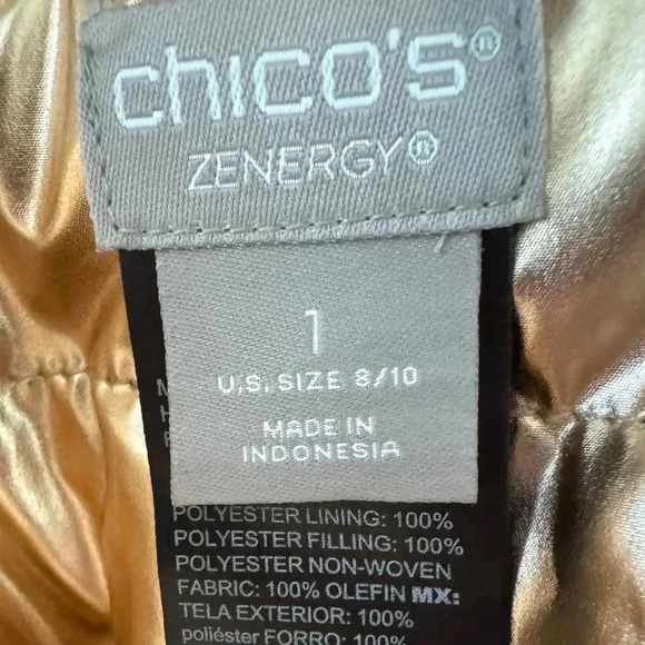 CHICOS ZENERGY Reversible Puffer Jacket Metallic Pink Animal Print Ladys Medium - Picture 7 of 11